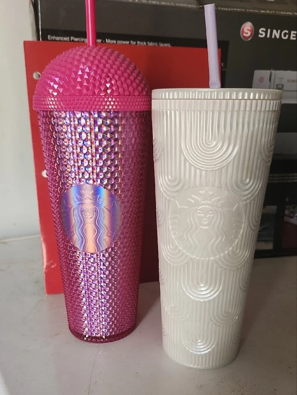 Starbucks Pink and Cream Textured Studded Reusable Tumblers